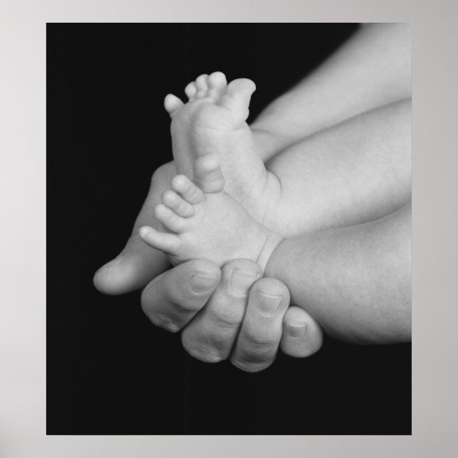 Skriv ut "Daddys Händer" svartvitt Baby Poster (Framsidan)