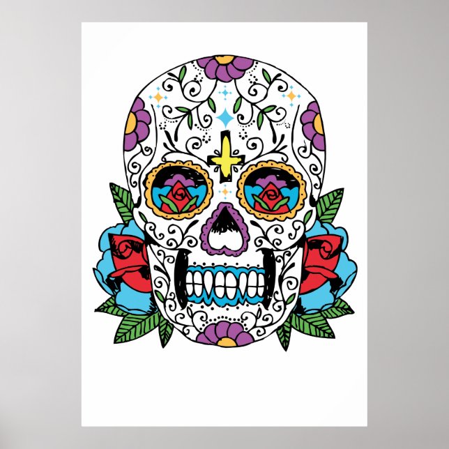 Skriv ut Day of the dead Mexican Skull Art Poster (Framsidan)
