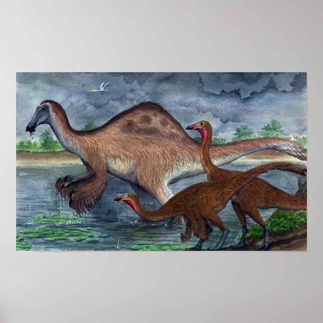 Skriv ut Deinocheirus och Gallimus Poster (Framsidan)
