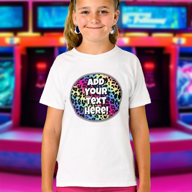 Skriv ut det anpassade namnet Text Rainbow Leopard T Shirt (custom girls kids tshirt)