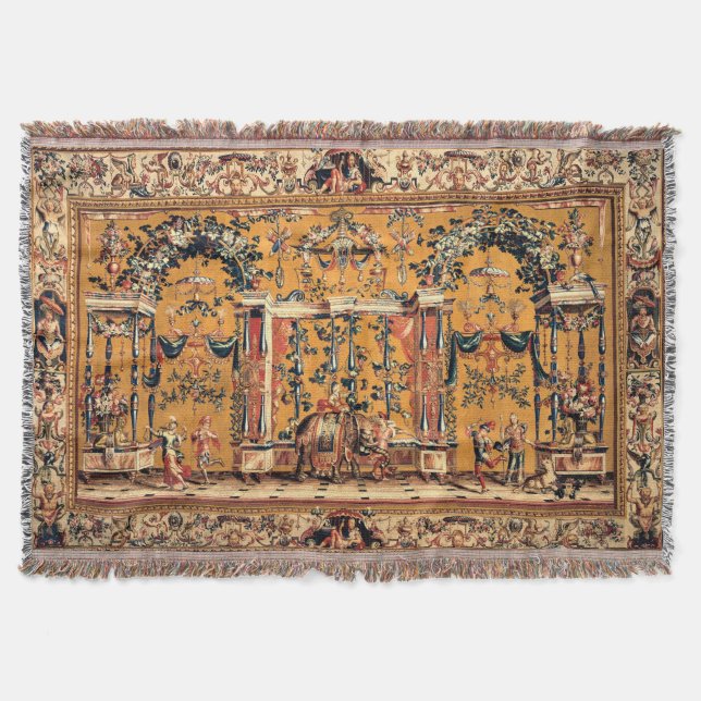 Skriv ut det Elephant Antique Fransk Tapestry Filt (Framsidan)