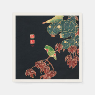 Skriv ut det japanska träblocket Paroquet-Vintagen Pappersservett