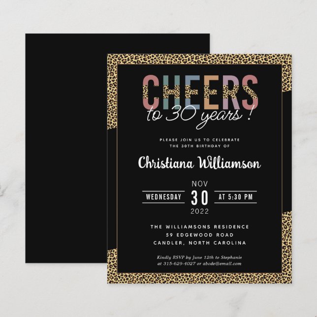 Skriv ut det moderna 30års födelsedag Party Leopar (Fram/baksida)