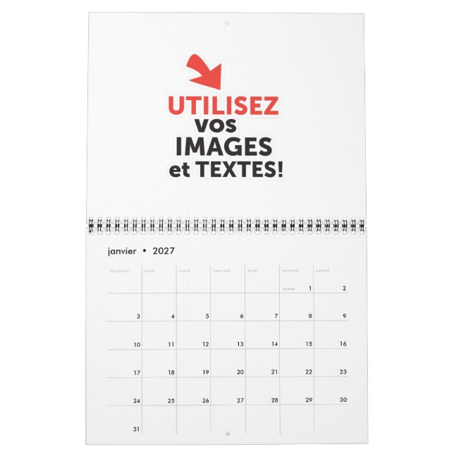 Skriv ut dina mönster online på franska kalender (Jan 2027)