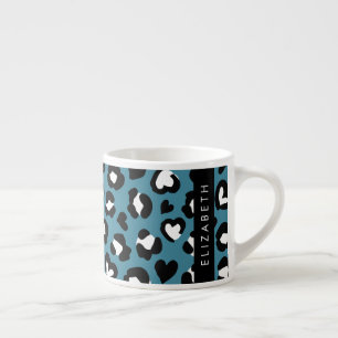 Skriv ut djur, blå leopard, hjärter, ditt namn espressomugg