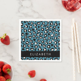 Skriv ut djur, blå leopard, hjärter, ditt namn pappersservett