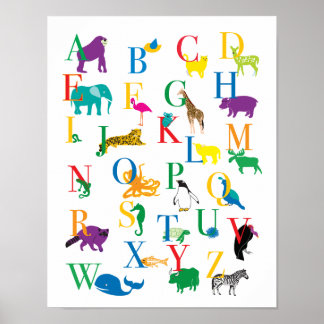 Skriv ut djurets alfabet poster