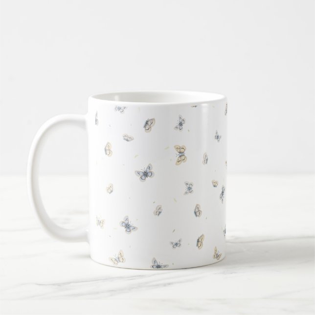 Skriv ut Dreamy Blue & Cream Butterflies Kaffemugg (Vänster)