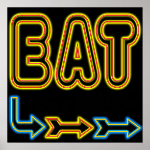 Skriv ut Eat Retro Neon Sign Art Poster