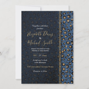 Skriv ut elegant Blue Glitter Black Guld Leopard Inbjudningar