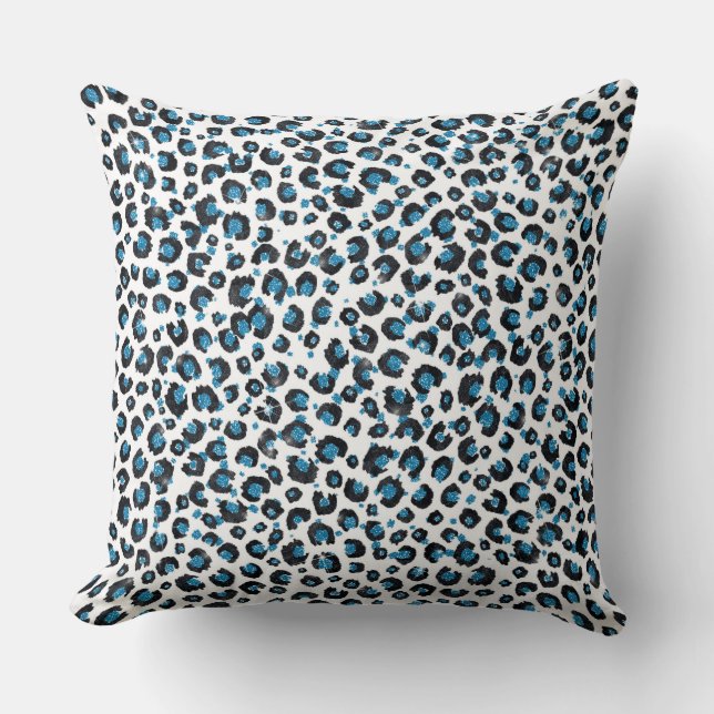 Skriv ut elegant Blue Glitter Black Leopard Animal Kudde (Framsida)