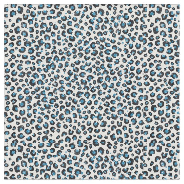 Skriv ut elegant Blue Glitter Black Leopard Animal Tyg (Närbild)