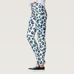 Skriv ut elegant Blue Guld Glitter Leopard Animal Leggings