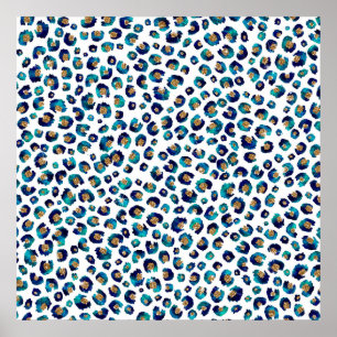 Skriv ut elegant Blue Guld Glitter Leopard Animal Poster