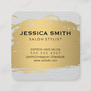 Skriv ut elegant Faux Metallic Guld White Leather Fyrkantigt Visitkort