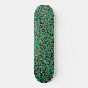 Skriv ut elegant Grönt Glitter Black Guld Leopard Mini Skateboard Bräda 18,5 Cm