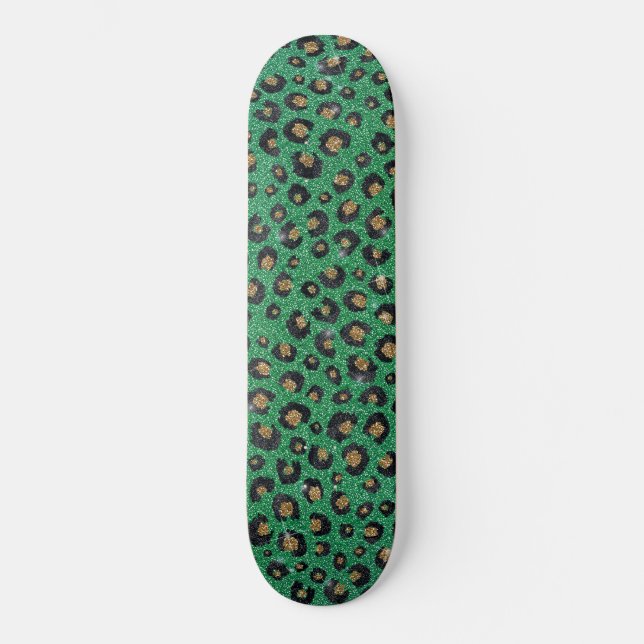 Skriv ut elegant Grönt Glitter Black Guld Leopard Mini Skateboard Bräda 18,5 Cm (Framsida)