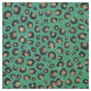 Skriv ut elegant Grönt Glitter Black Guld Leopard Tyg