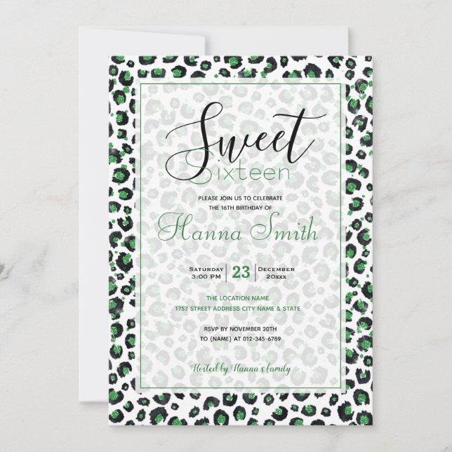 Skriv ut elegant Grönt Glitter Black Leopard Anima (Framsida)