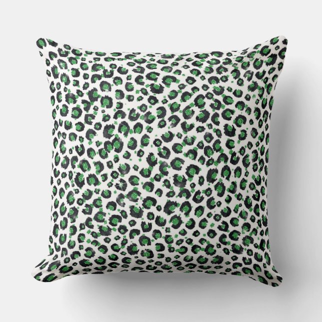 Skriv ut elegant Grönt Glitter Black Leopard Anima Kudde (Framsida)