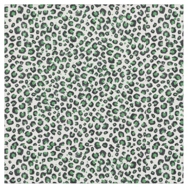 Skriv ut elegant Grönt Glitter Black Leopard Anima Tyg (Närbild)