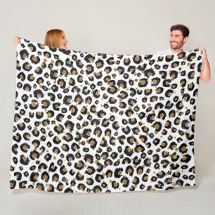 Skriv ut elegant Guld Glitter Black Leopard Animal Fleecefilt