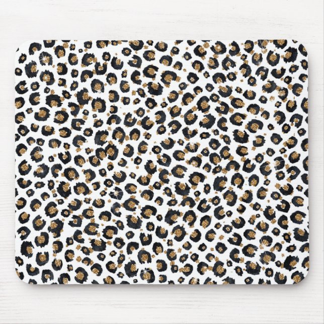Skriv ut elegant Guld Glitter Black Leopard Animal Musmatta (Framsidan)