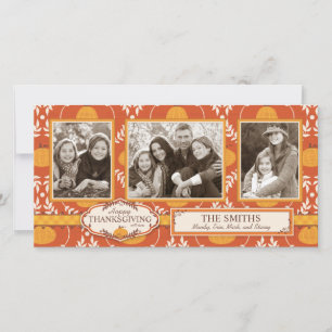 Skriv ut elegant Pumpkin Damask för Thanksgiving Julkort