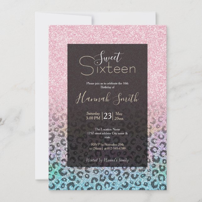 Skriv ut elegant Ro Guld i öster Glitter Leopard Inbjudningar (Framsida)