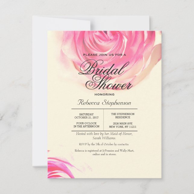 Skriv ut elegant Söt Rosa ros  Inbjudningar (Framsida)