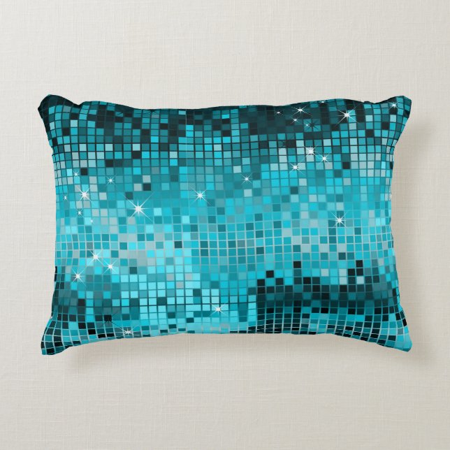 Skriv ut elegant Turcos Blue Glitter & Sparkles Prydnadskudde (Framsidan)