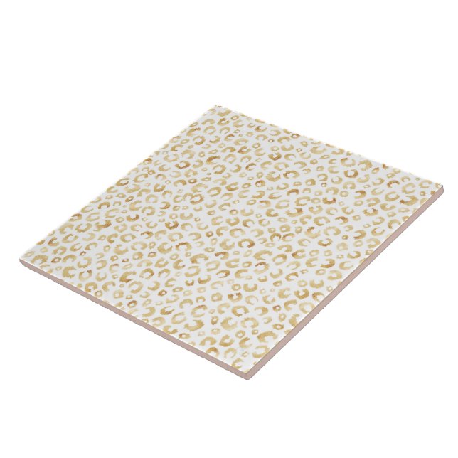 Skriv ut elegant White Guld Glitter Leopard Animal Kakelplatta (Sidan)