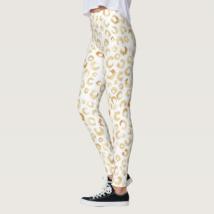 Skriv ut elegant White Guld Glitter Leopard Animal Leggings