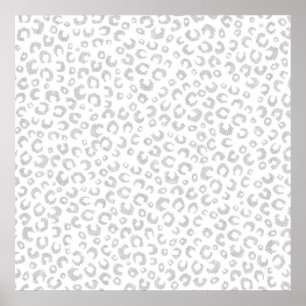 Skriv ut elegant White Silver Glitter Leopard Anim Poster