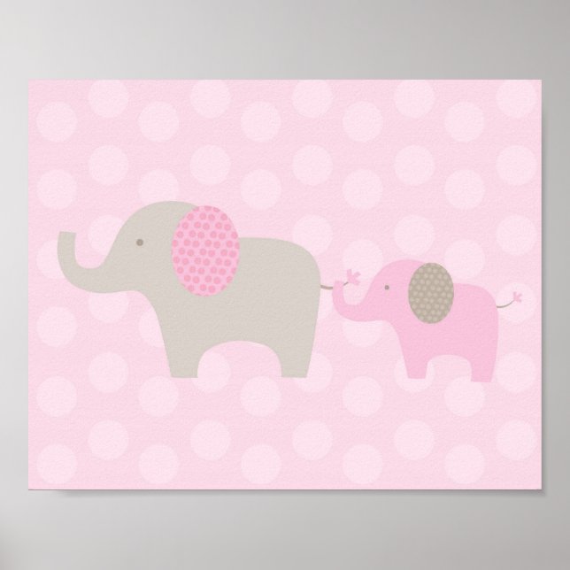 Skriv ut Elephant Parad Rosa Taupe Nursery Wall Poster (Framsidan)