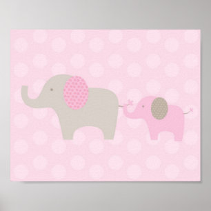 Skriv ut Elephant Parad Rosa Taupe Nursery Wall Poster