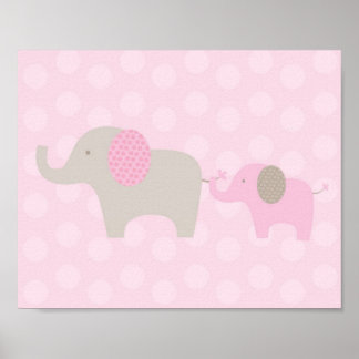 Skriv ut Elephant Parad Rosa Taupe Nursery Wall Poster