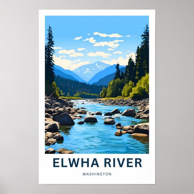 Skriv ut Elwha River Washington Travel Poster (Framsidan)