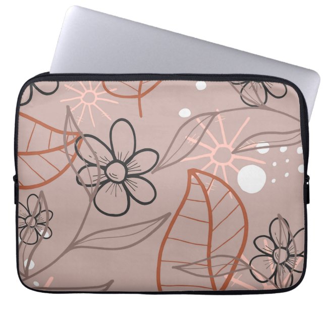 Skriv ut en vit blomma och Löv Laptop Fodral (Framsidan)