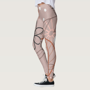 Skriv ut en vit blomma och Löv Leggings