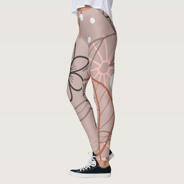 Skriv ut en vit blomma och Löv Leggings (Vänster)