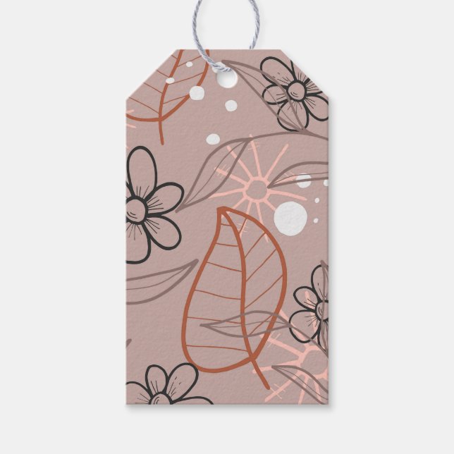 Skriv ut en vit blomma och Löv Presentetikett (Framsidan)