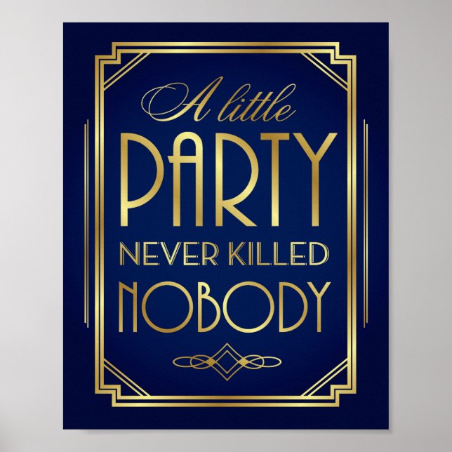 Skriv ut ett LITTLE PARTY-tecken för Navy Guld Art Poster (Framsidan)