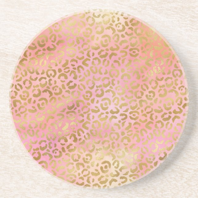 Skriv ut färgen Peach Cream Rosa Gult Guld Leopard Underlägg (Framsidan)
