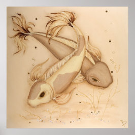 Skriv ut färgton för Koi Carp Japans Fishings Pain Poster