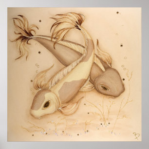 Skriv ut färgton för Koi Carp Japans Fishings Pain Poster