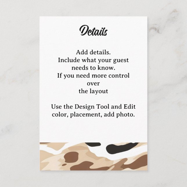 Skriv ut Farm Bröllop Cowhide Tilläggskort (Baksida)