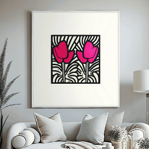 Skriv ut fet Rosa Tulips-popup Poster