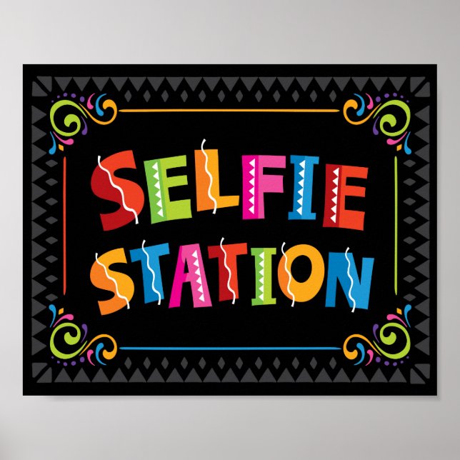 Skriv ut Fiesta SELFIE STATION Party-tecken Poster (Framsidan)