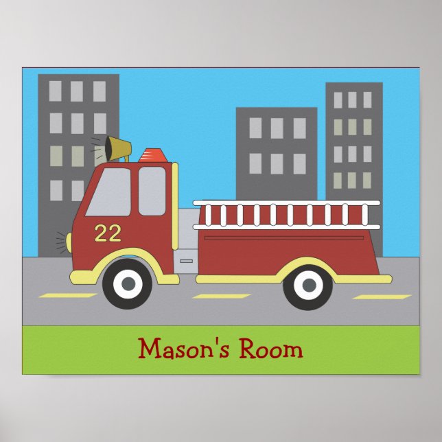 Skriv ut FIRETRUCK Fire Engine Boys-rum Poster (Framsidan)